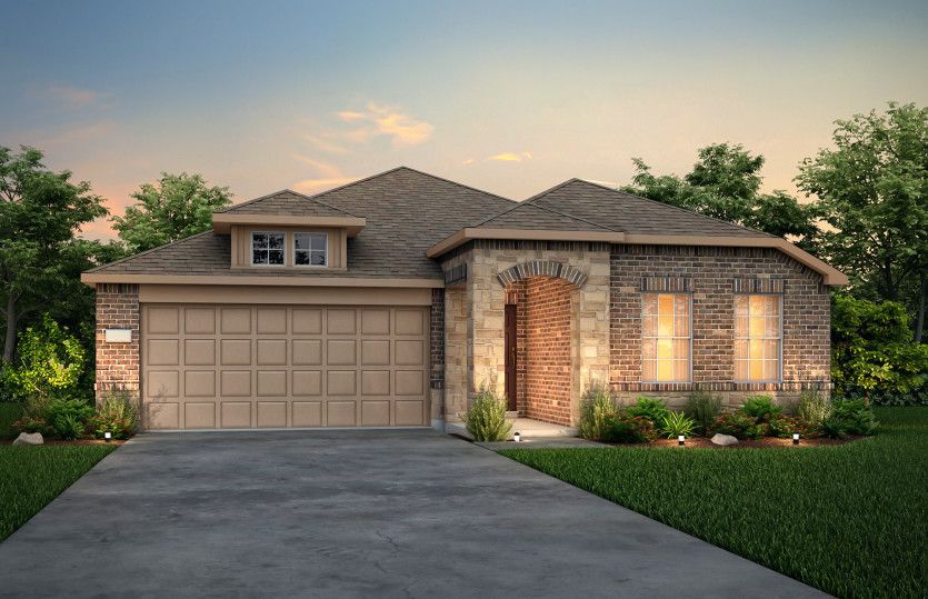 Exterior:The Killeen, a one-story home with 2-car garage, shown with Home Exterior LS204 *Model representation