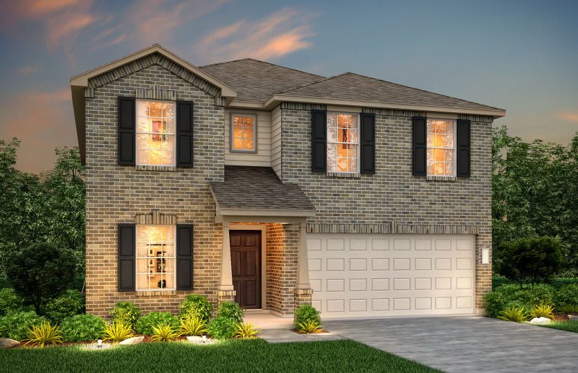 Kisko:The Kisko, a two-story home with 2-car garage, shown with Home Exterior N
