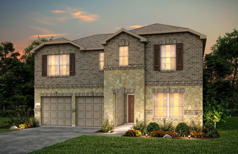 Exterior:The Thomaston, a two-story home with shutters, shown with Home Exterior LS202 *Model representation
