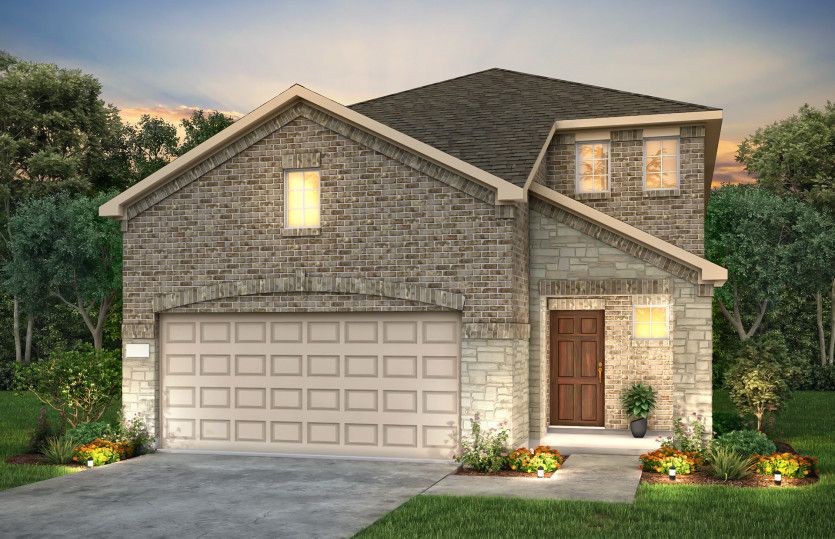 Exterior:The Monroe, a 2-story new home showing Home Exterior LS203 *Model representation