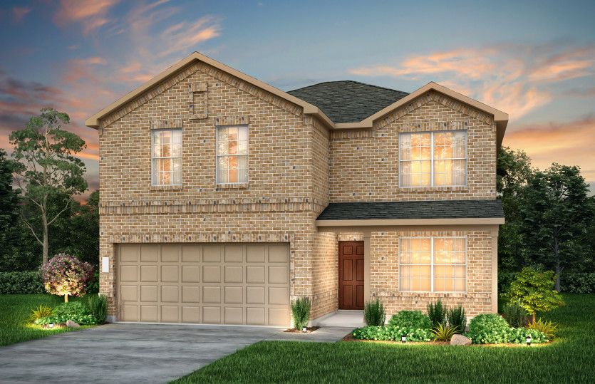 Exterior:The Enloe, a one-story home with 2-car garage, shown with Home Exterior LS201 *Model representation