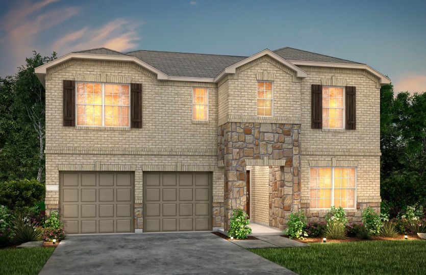 Exterior:The Thomaston, a two-story home with shutters, shown with Home Exterior F
