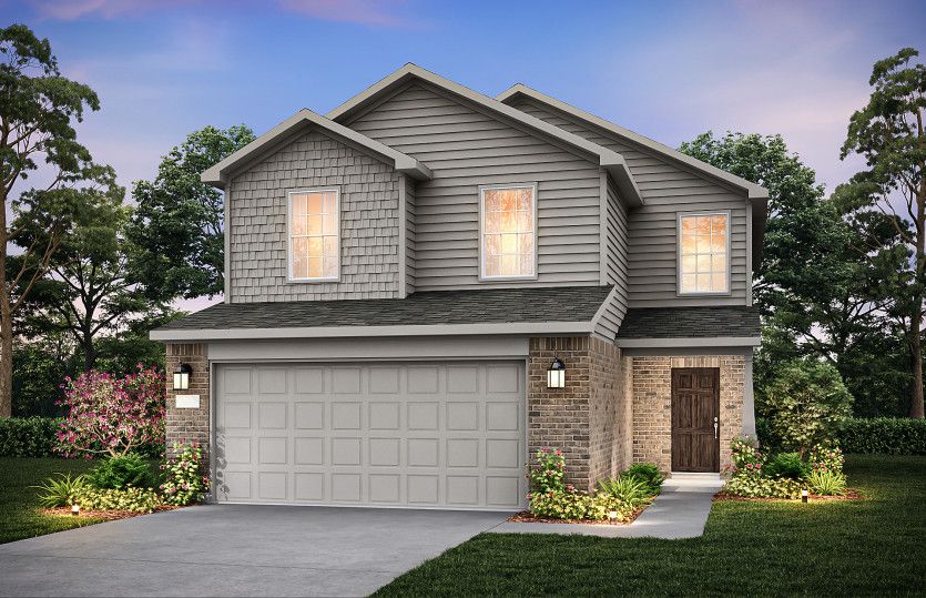 Exterior:The Camelia, a 2-story new construction home showing Home Exterior K *Model representation