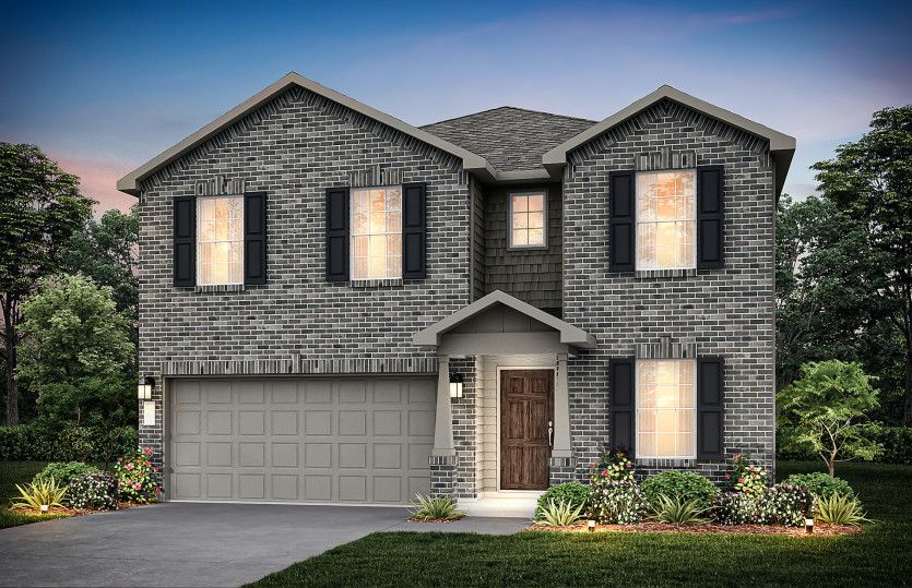 Exterior:The Kisko, a two-story home with 2-car garage, shown with Home Exterior O *Model representation