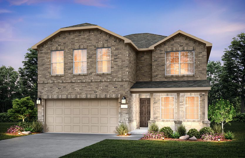 Exterior:The Enloe, a two-story home with 2-car garage, shown with Home Exterior LS202 *Model representation