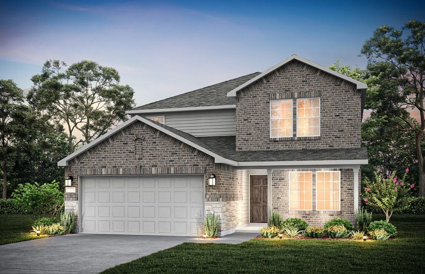 Exterior:The Mesilla, a two-story home with 2-car garage, shown with Home Exterior Q *Model representation