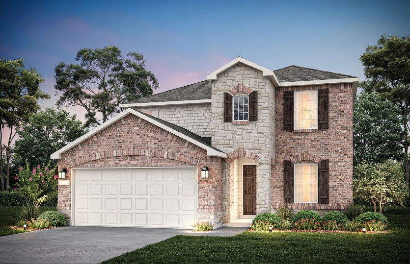 Exterior:The Mesilla, a two-story home with 2-car garage, shown with Home Exterior R *Model representation