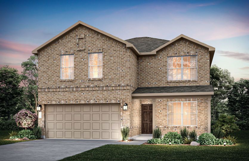 Exterior:The Enloe, a two-story home with 2-car garage, shown with Home Exterior LS201