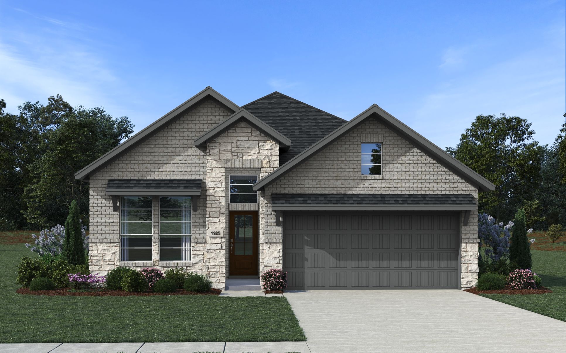 Austin-1609-Brookewater45 Elevation A:The Austin Elevation A - Brick and Stone