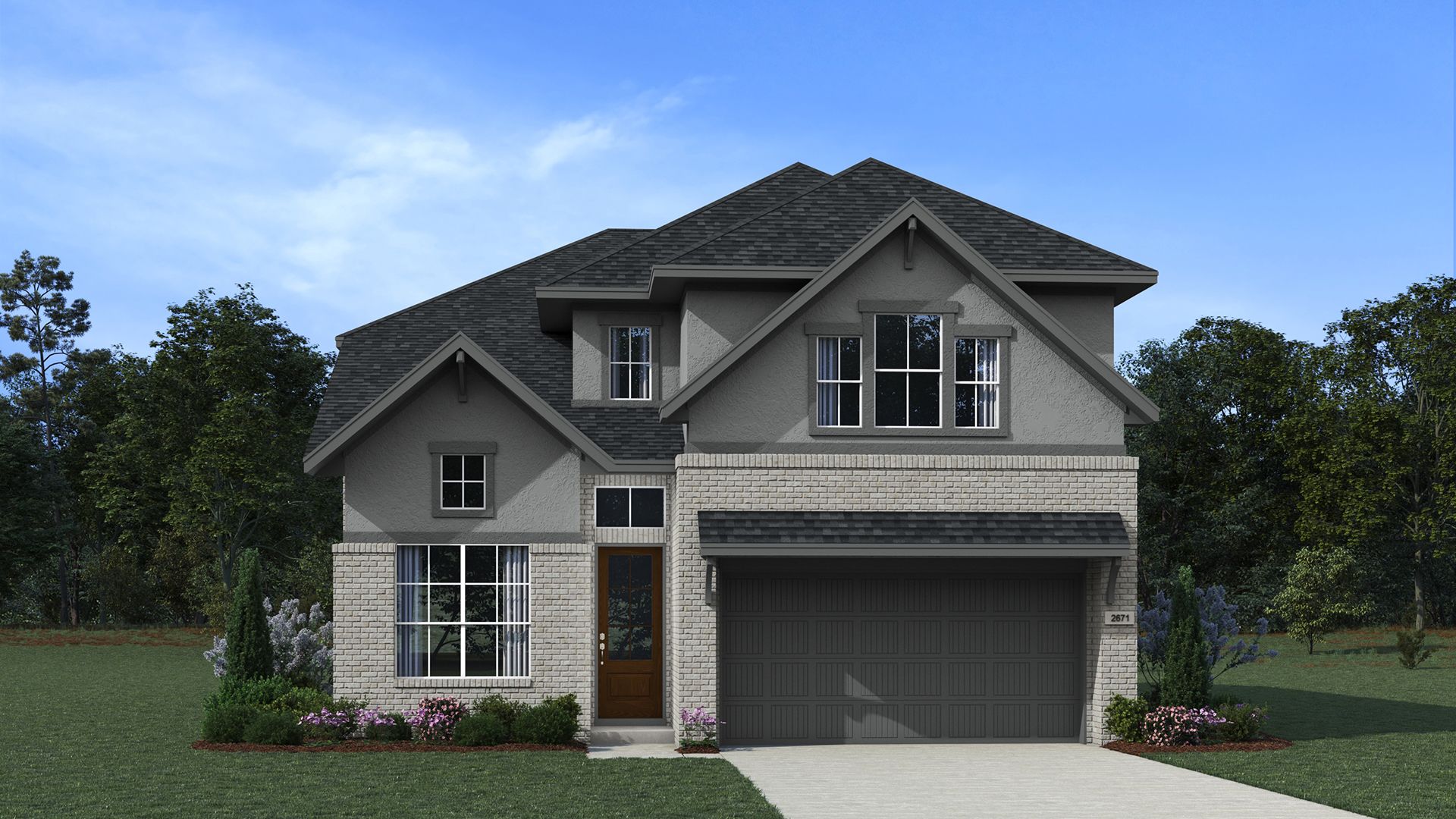 Laramie-1632-HOU Elevation A:The Laramie Elevation A - Stucco and Brick