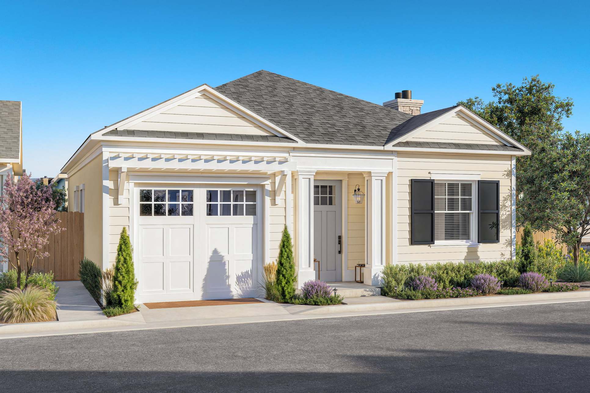Plan 1B Colonial Cottage Options:Monet Exterior: shown with either Alcove or Den option, in our colonial elevation
