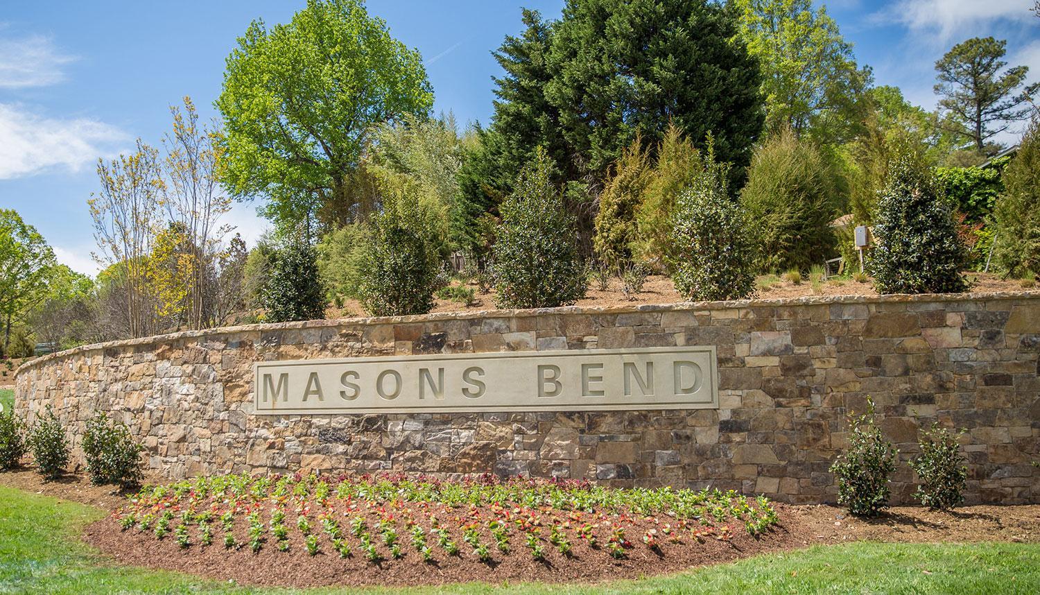 Masons Bend community stone sign on a sunny day York County SC 
