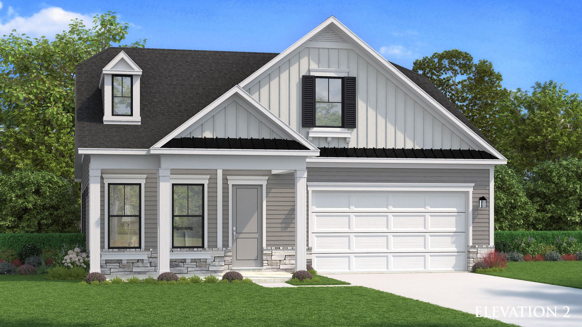 DRB_Homes_EasternShore_Palmetto_Ele_02_20240507.jpg:Palmetto - Elevation 2 at Chase Oaks