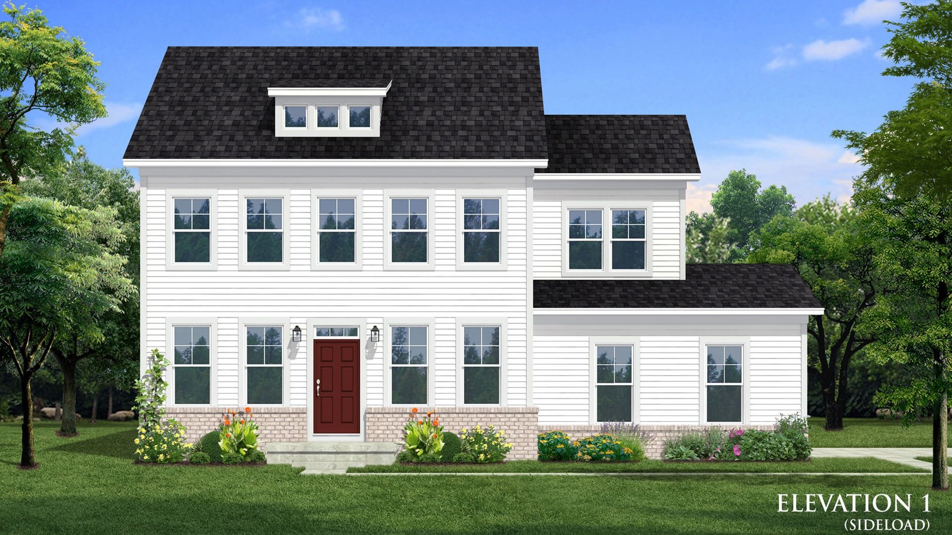 Newbury Elevation 1 with a Side-Load Garage