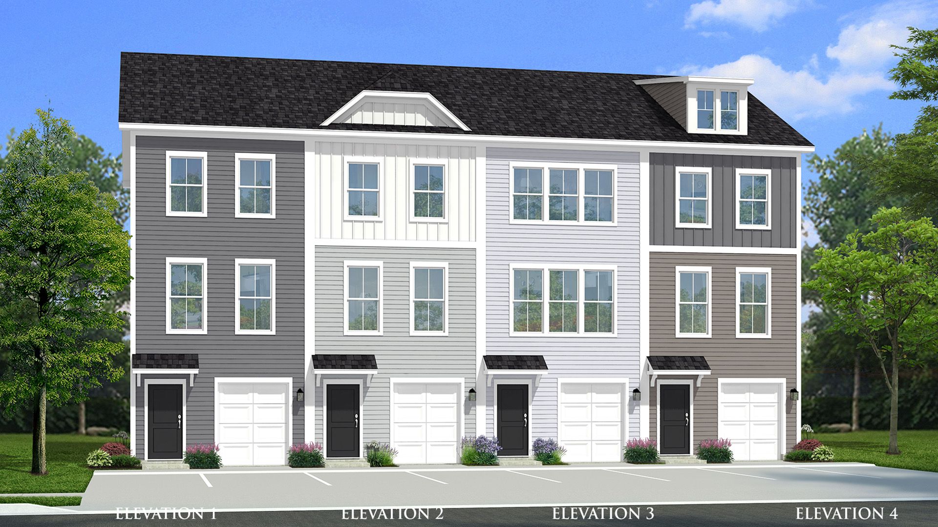 Exterior- Front:Hayden end unit townhome in Clear Springs with garage and extra windows for added natural light and curb appeal