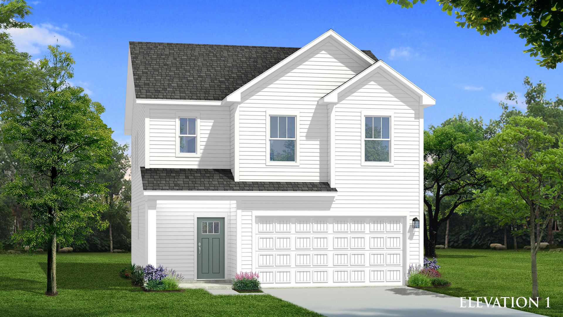 GREE_Beramont_1929_R98_12-12-23_Ele_01_Standard_20240124.jpg:Elevation 1 of the spacious Beramont plan by premier builder DRB Homes in Charlotte, NC