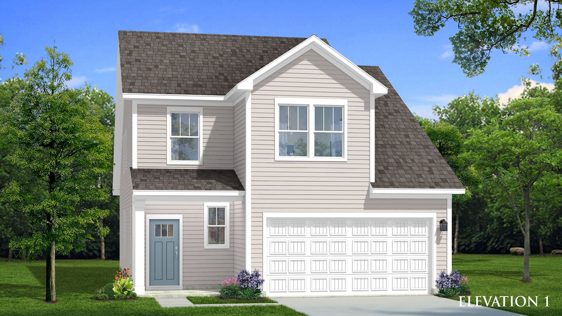 GREE_Freesia_2343_R97_08-14-23_Ele_01_Standard_20240131.jpg:Elevation 1 of the spacious Freesia Plan by premier builder DRB Homes in Charlotte, NC