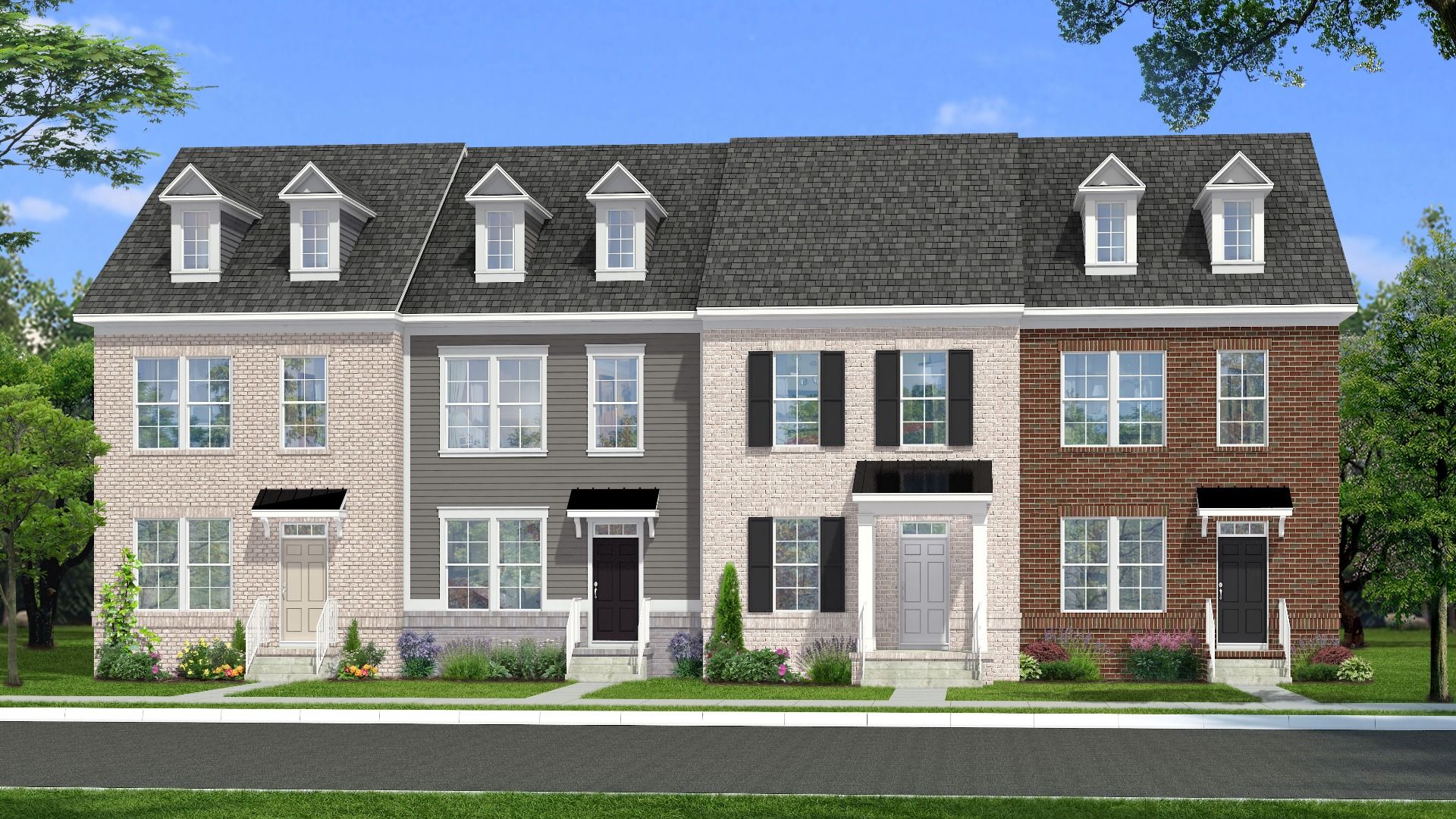 Hanover Exterior Rendering:Rendering of the Hanover Townhome at Greenleigh in Middle River, MD