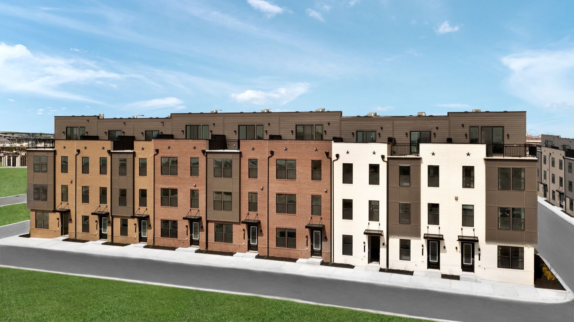 Bridgton Townhome Exterior Elevations at Locke Landing:Rendering of Bridgton Townhome Exterior Elevations at Locke Landing in Baltimore, MD