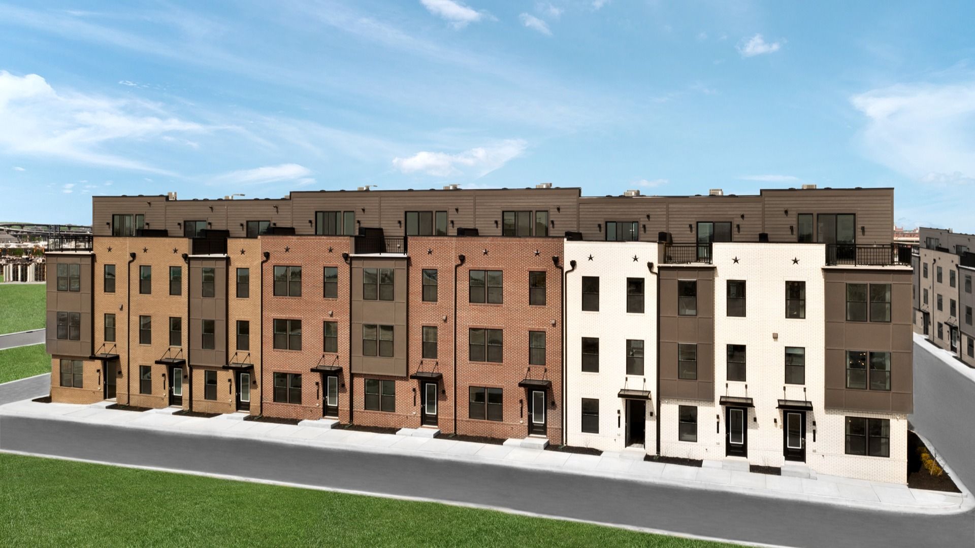 Rockland Townhome Exterior Elevations at Locke Landing:Rendering of Rockland Townhome Exterior Elevations at Locke Landing in Baltimore, MD