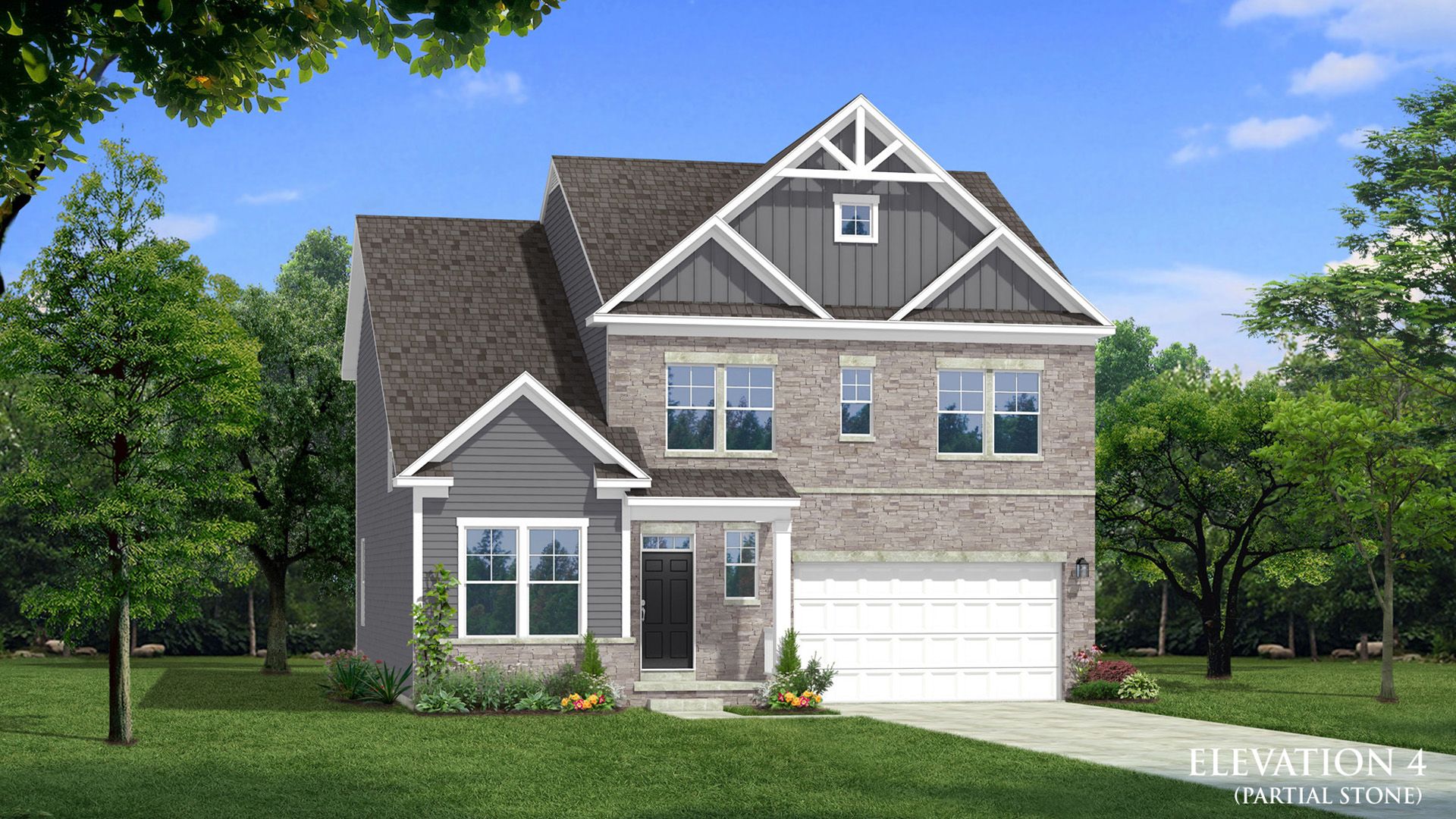 New Haven II Elevation 4 with Partial Stone