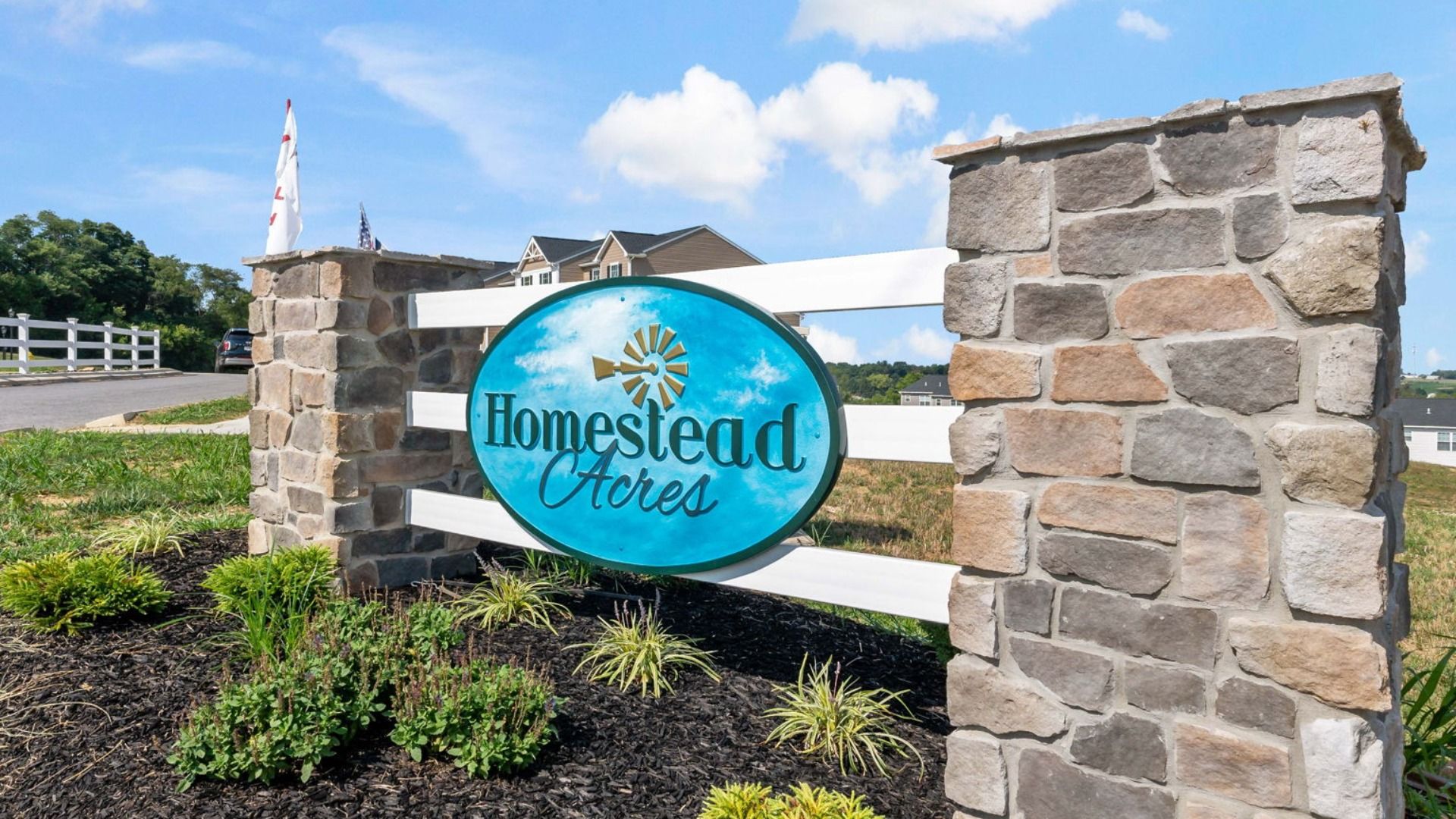 Entrance Monument at Homestead Acres by DRB Homes, Hanover, PA:Entrance monument at Homestead Acres by DRB Homes in Hanover, PA, York County. Welcoming and elegant community entry.