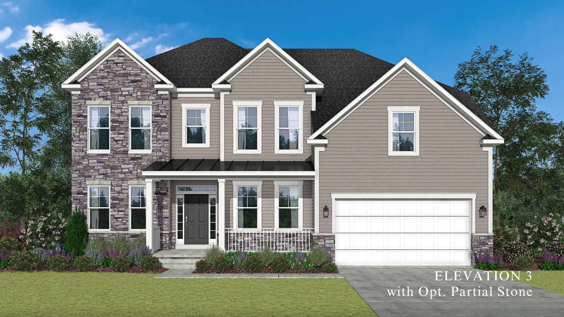 Albemarle - Elevation 3 with Optional Partial Stone:Albemarle Single Family Home Elevation 3 with Optional Partial Stone
