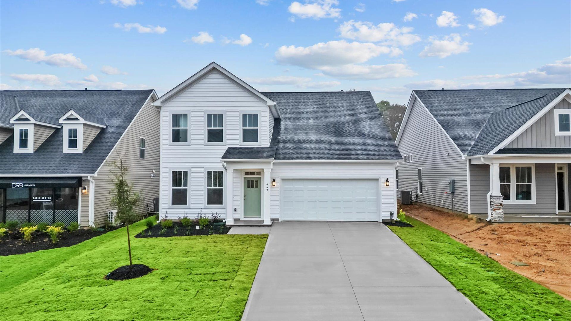 First-rate curb appeal with clean lines and a welcoming front entry:Elegant exterior with eye-catching curb appeal in a first-class DRB Homes community