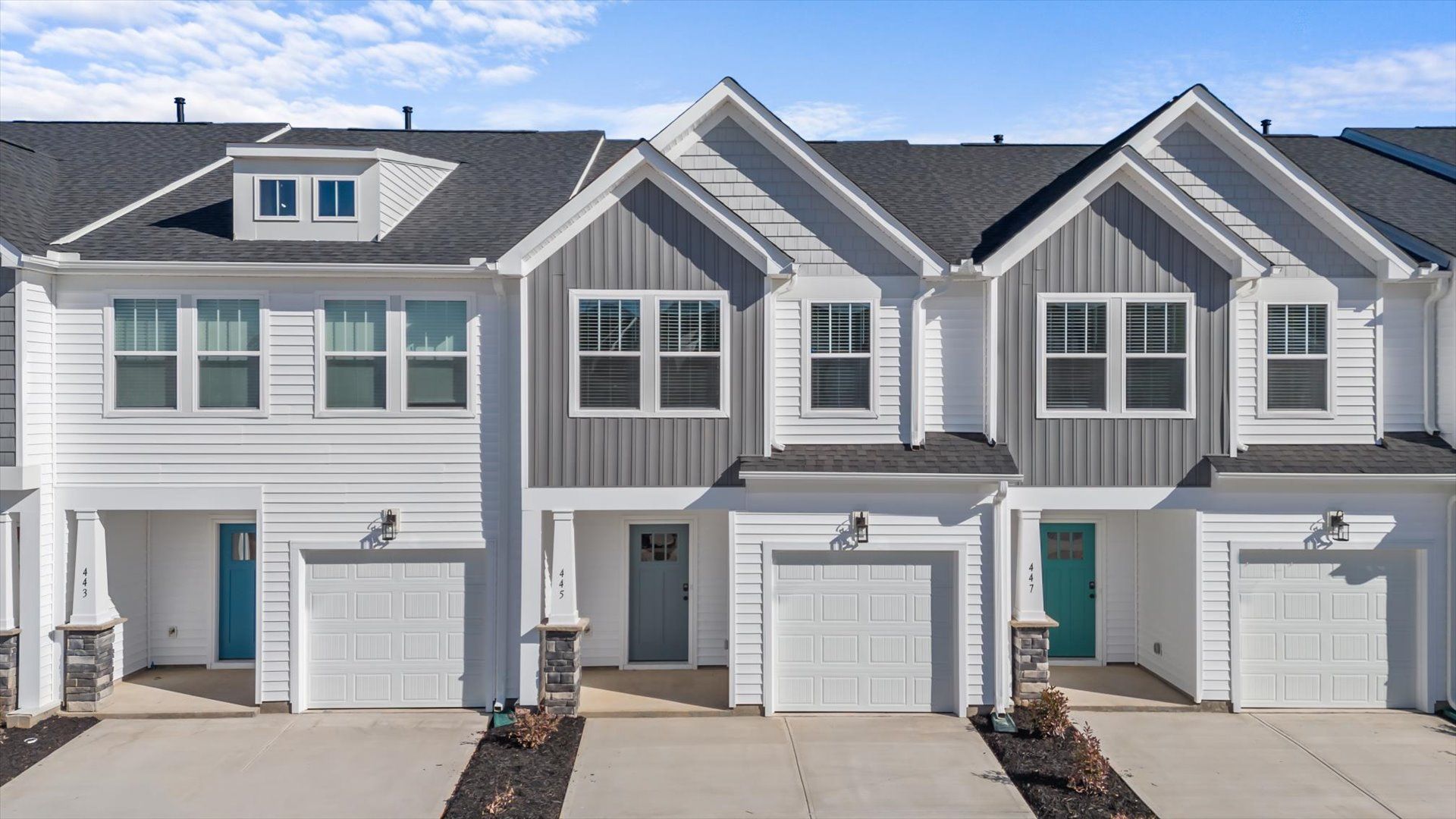 Exterior of two story townhome at Hickory Heights by DRB Homes near Downtown Greenville:Two story townhome near Downtown Greenville
