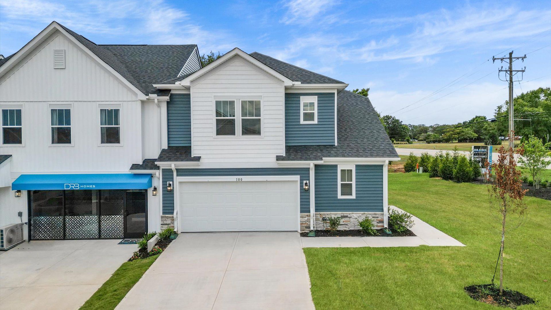 Exterior of two story townhome at Silo Ridge by DRB Homes in Anderson, SC:Exclusive end-unit townhome at Silo Ridge in Anderson, SC with elegant design and high standards