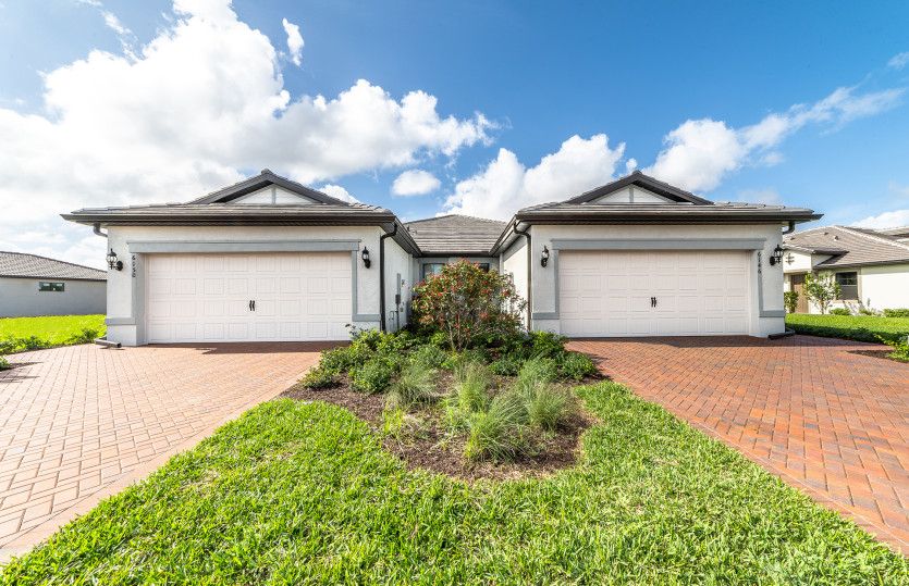 Kendrick:Attached villa exterior with a 2-car garage