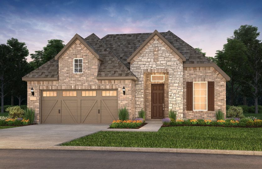 Exterior:The Mainstay, a one-story home with 2-car garage, shown with Home Exterior FC201