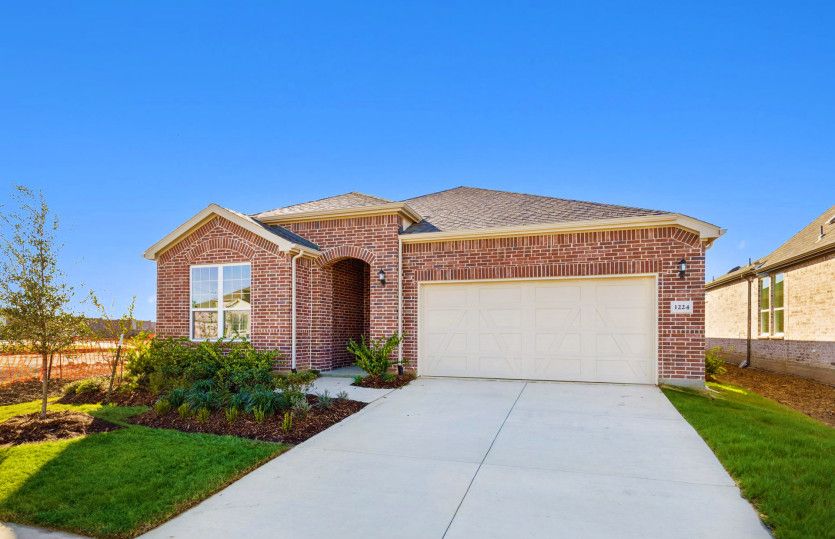 Exterior:The Prestige, a one-story home with 2-car garage, shown with Home Exterior LS202