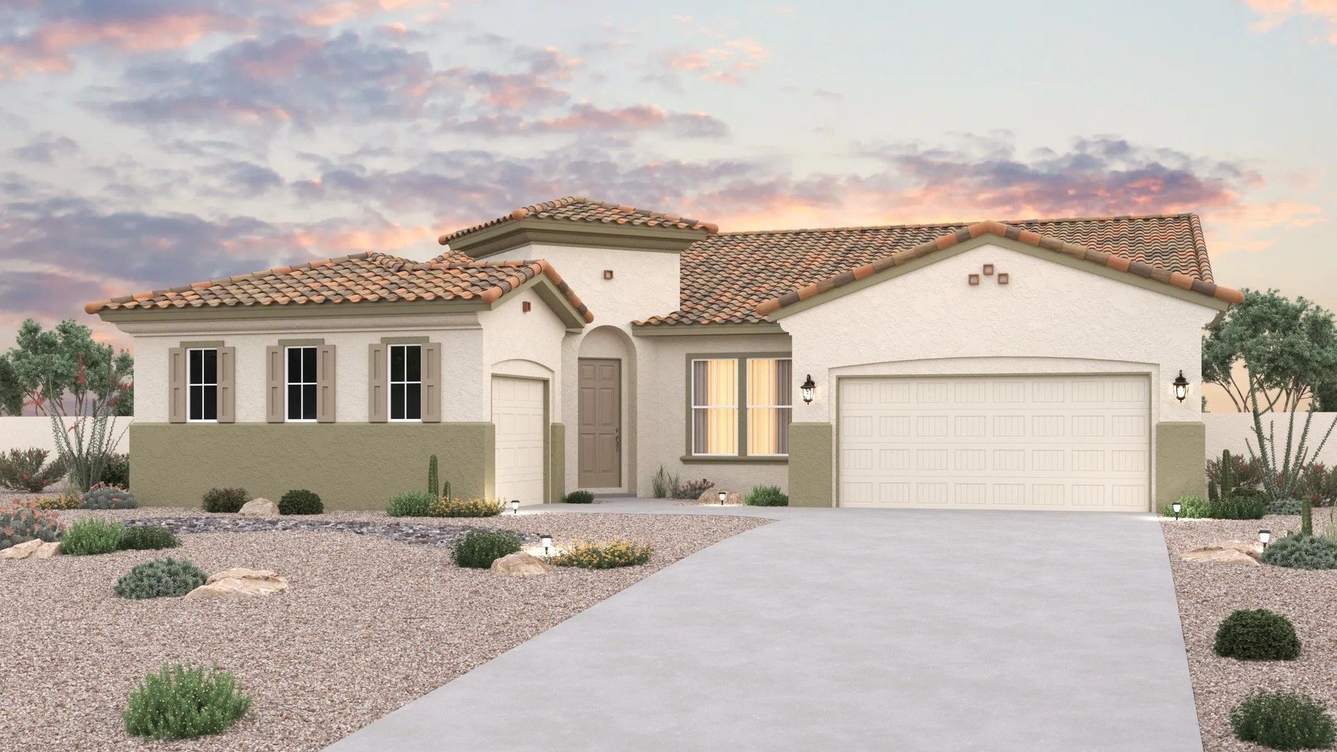 Modern residential design in a 3D single-family home architecture:Elevation A