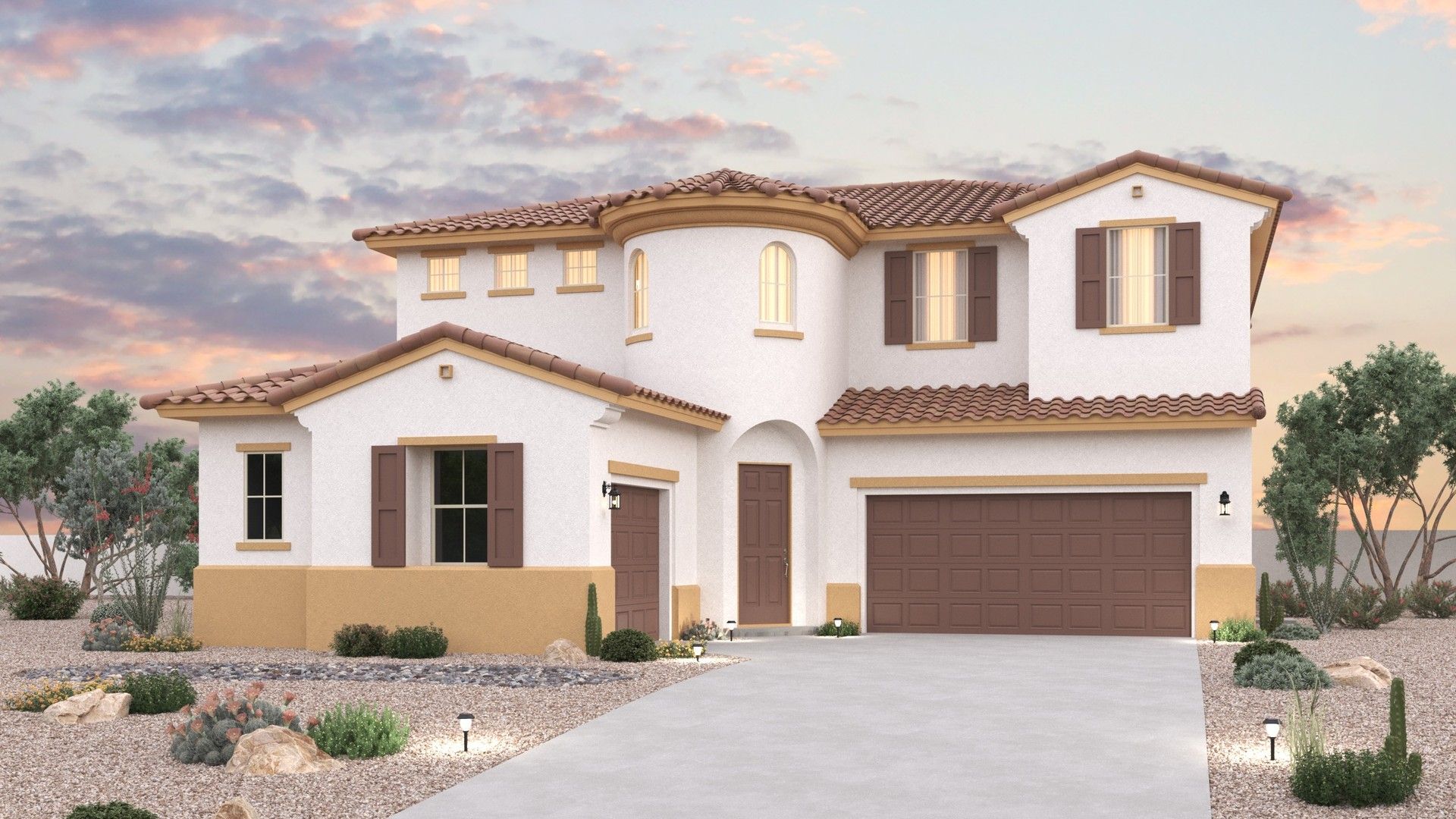 Modern Single-Family Home Design and Architecture Render:Elevation A – Spanish Colonial