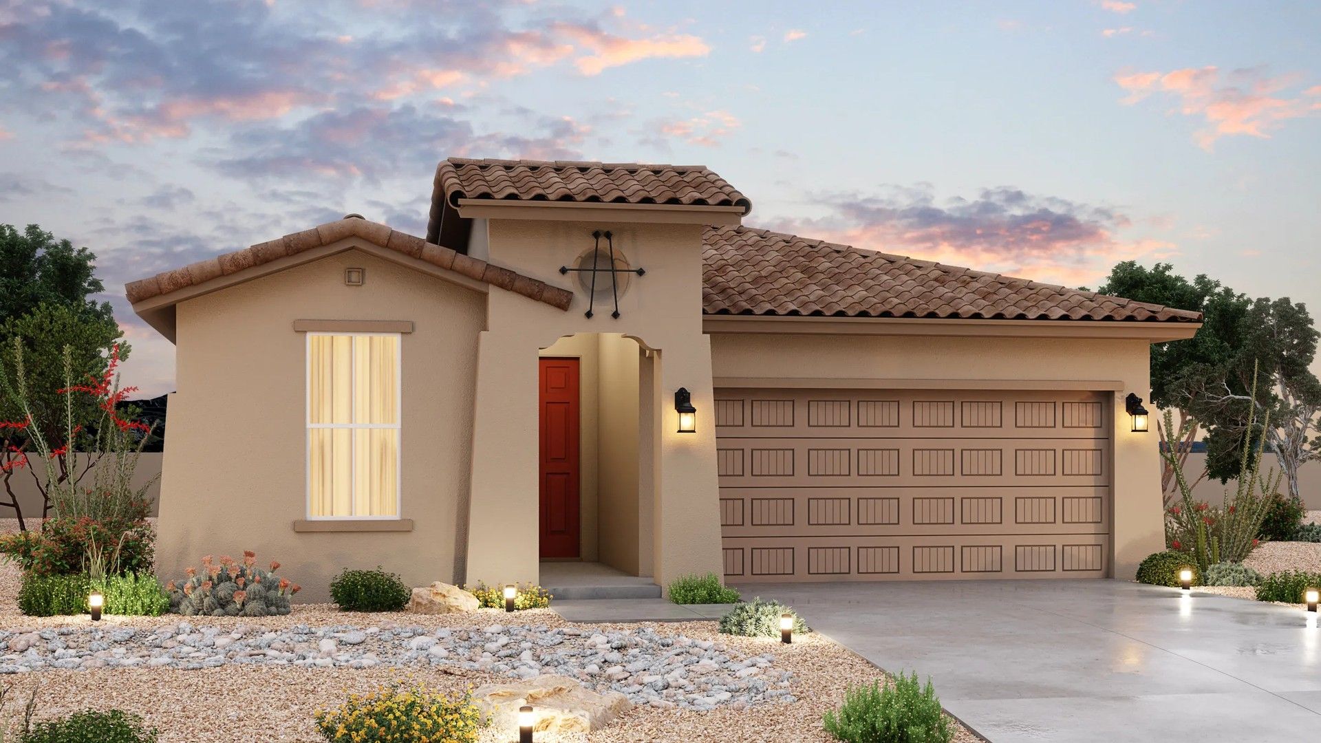 Modern residential home design with unique architectural features:Elevation A
