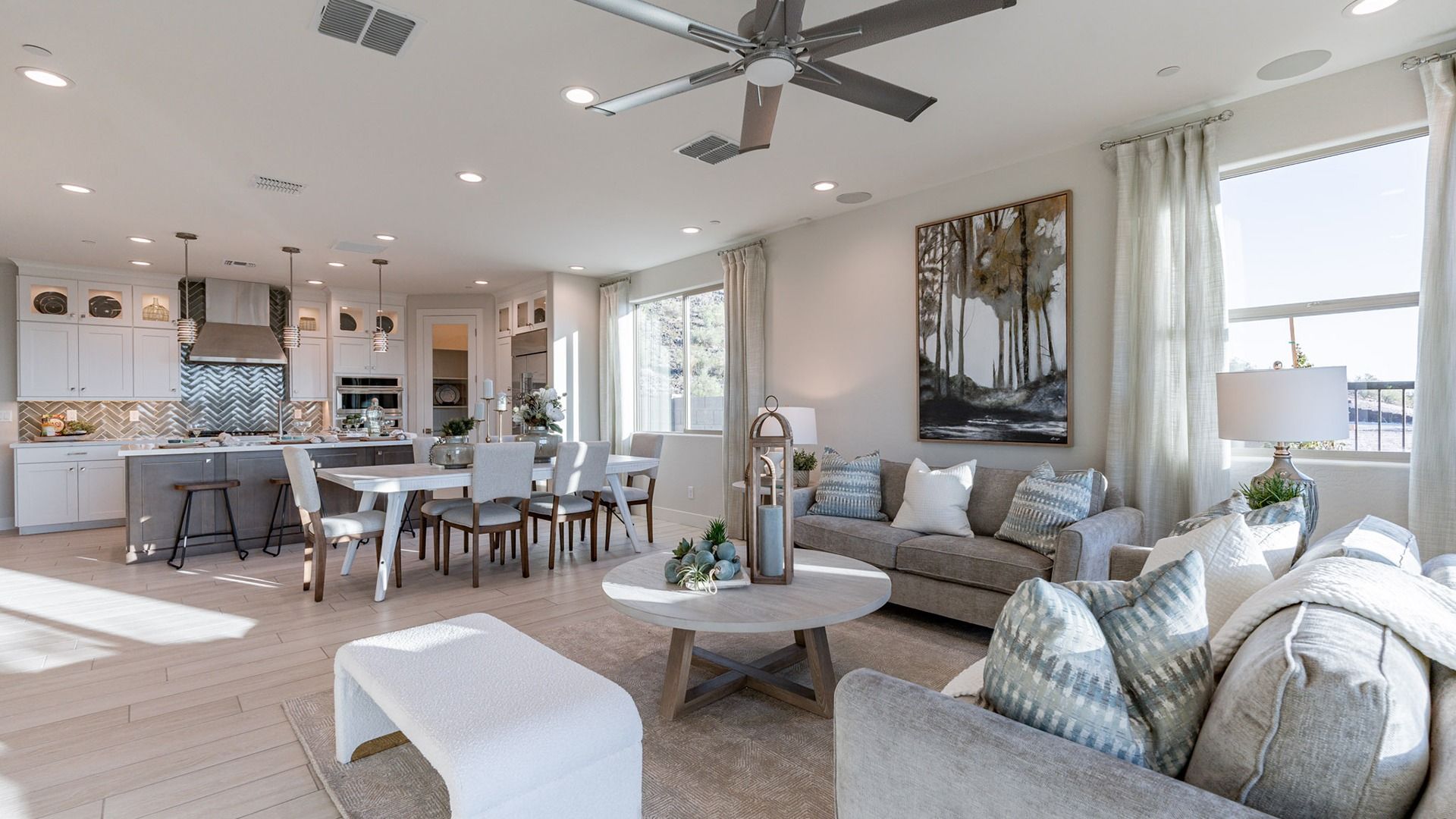 Open-Plan Living Room Design in Mystic Villas Community:Sophisticated open-plan space with top-tier finishes and expansive windows in Mystic Villas community.