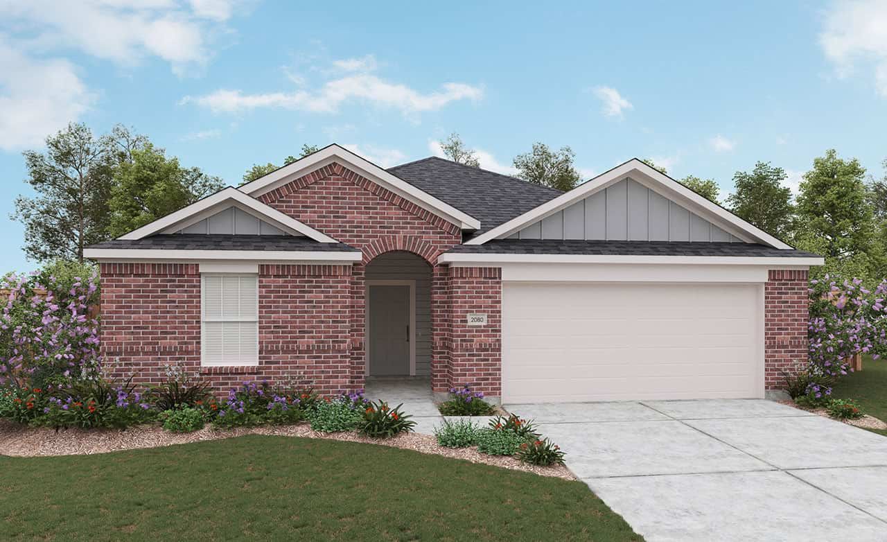 Modern Single-Family Home Design with Brick Architecture Details:Elevation B