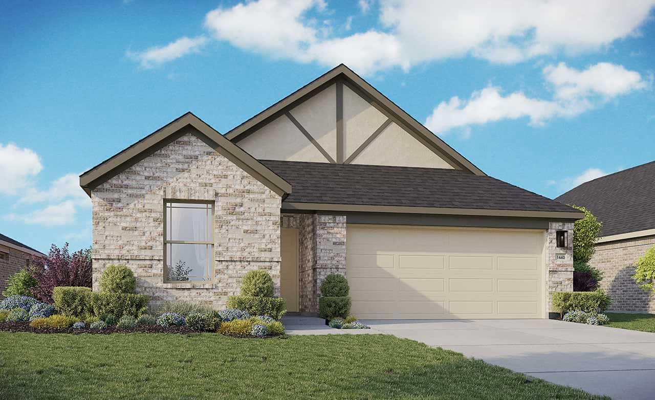 Single-Family Residential Home Design with Brick Architecture:Elevation M