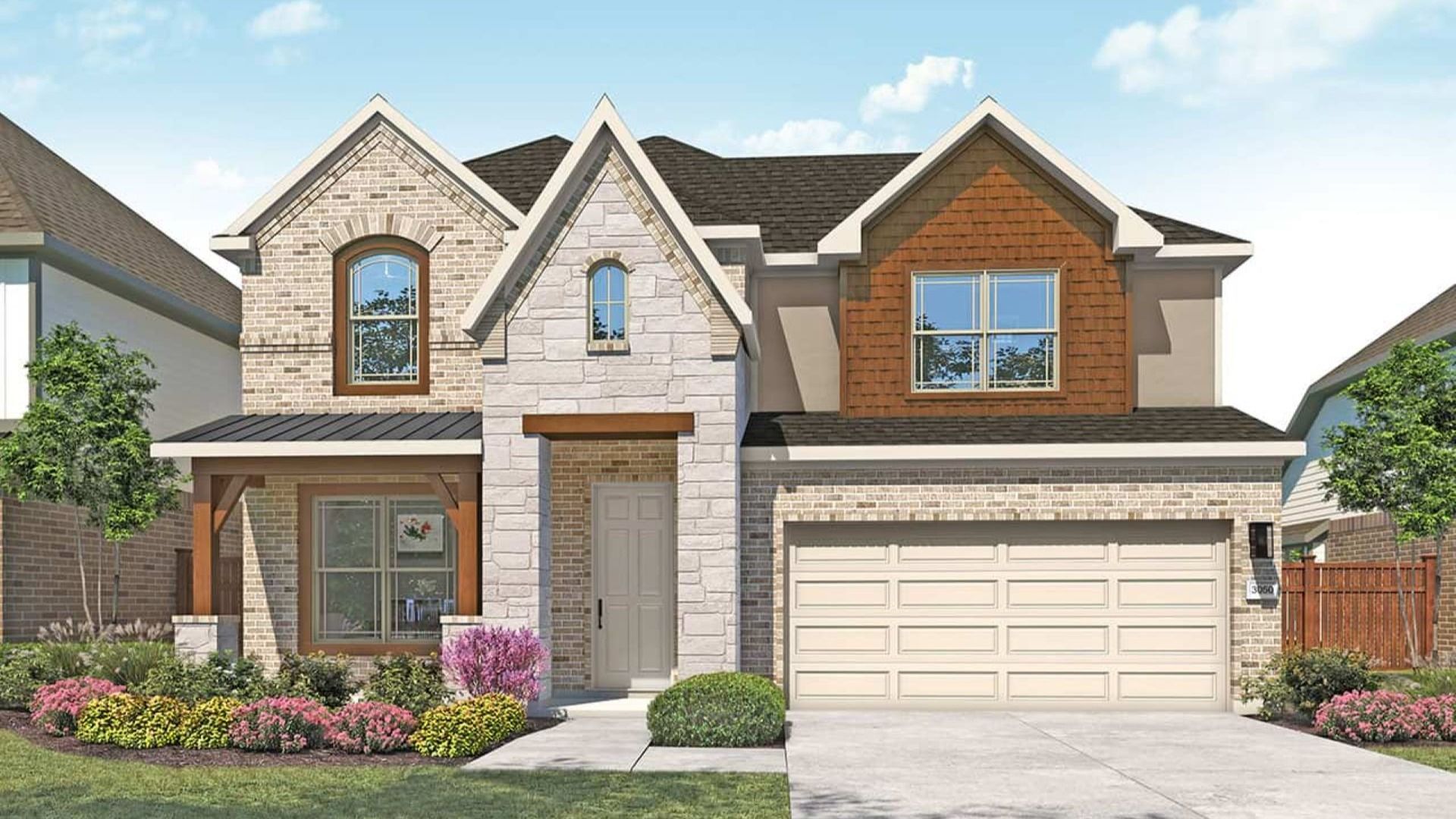 Modern single-family home design with detailed residential architecture:Elevation P