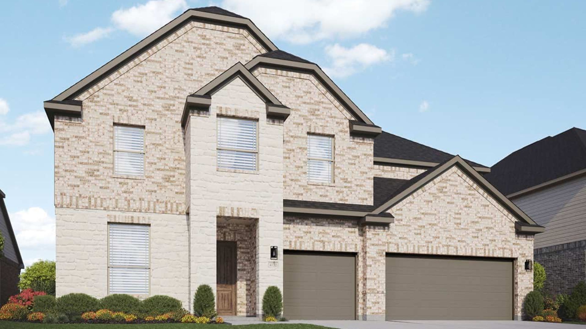 Modern single-family home design and architecture render.:Elevation G