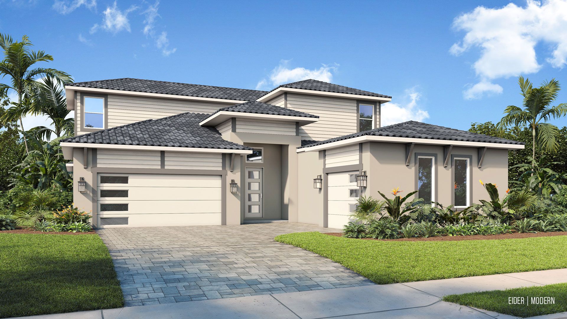 Grand Eider - Modern Elevation with Tile Roof