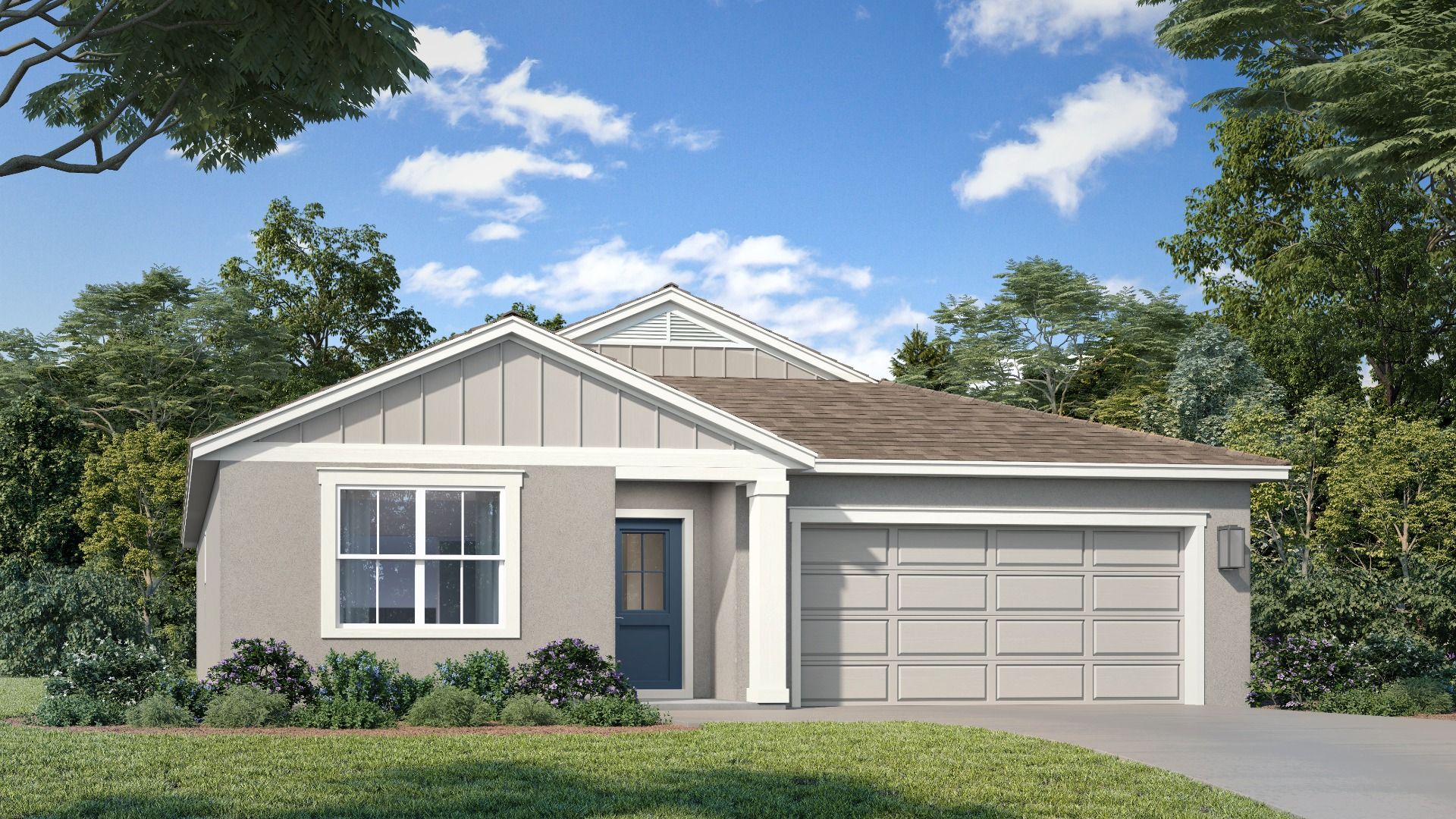 Atwood Farmhouse:Atwood Farmhouse Elevation by DRB Homes at Hamilton Bluff, a new construction home community in Haines City, Florida.