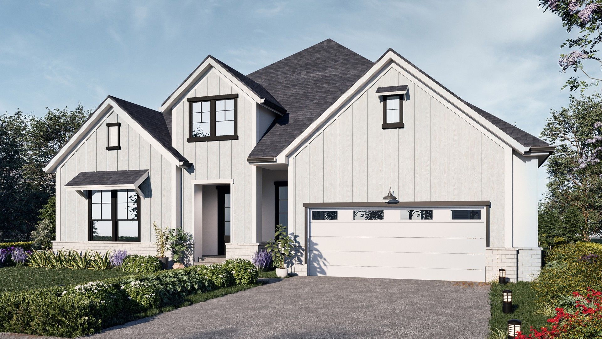 Contemporary residential home design with modern architecture features.:Elevation B