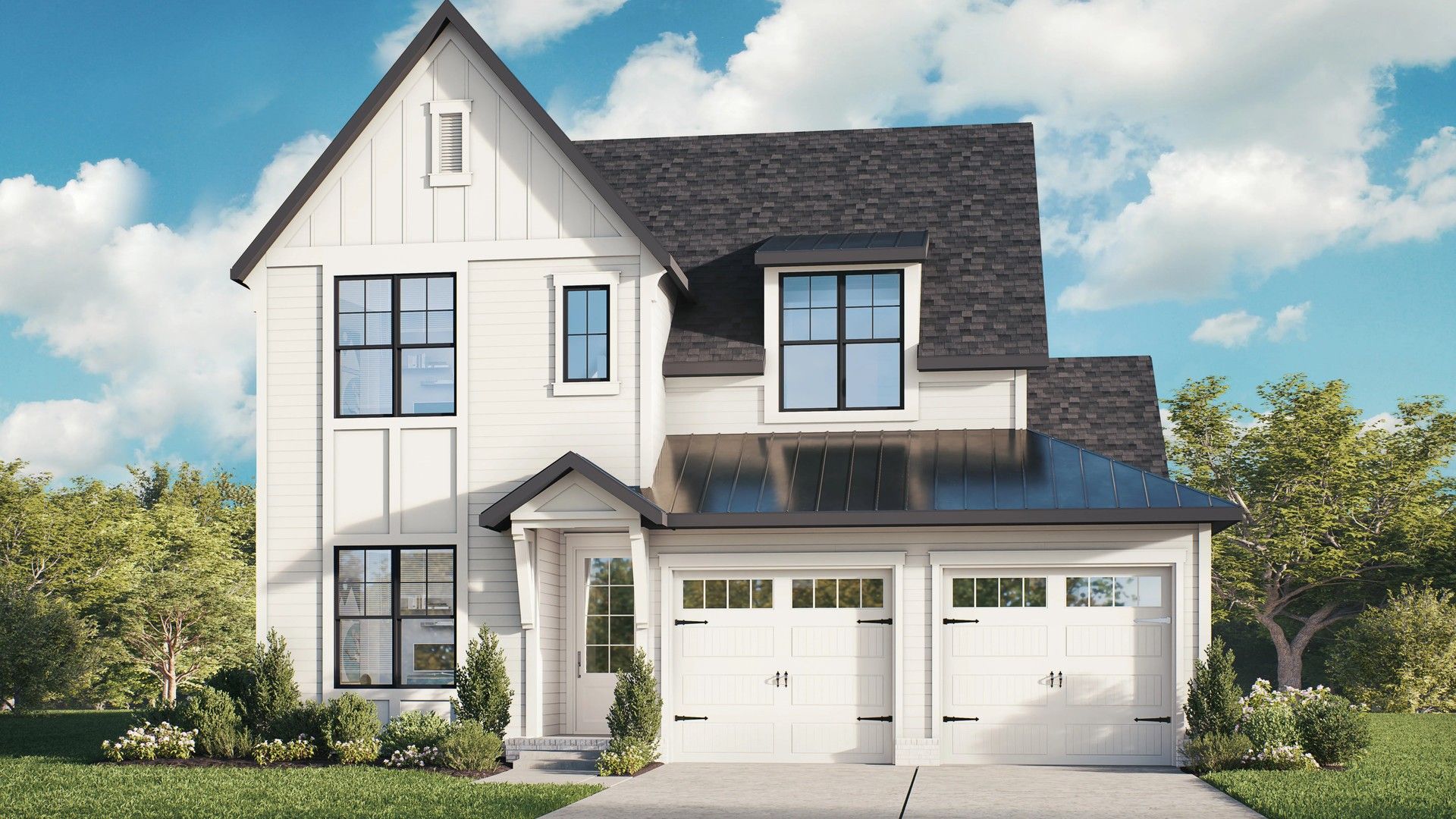 Modern Suburban Home with Gable Roof at Piper, Shelton Square:Elegant gable roof and expansive windows accentuate this upscale Piper home in Shelton Square.