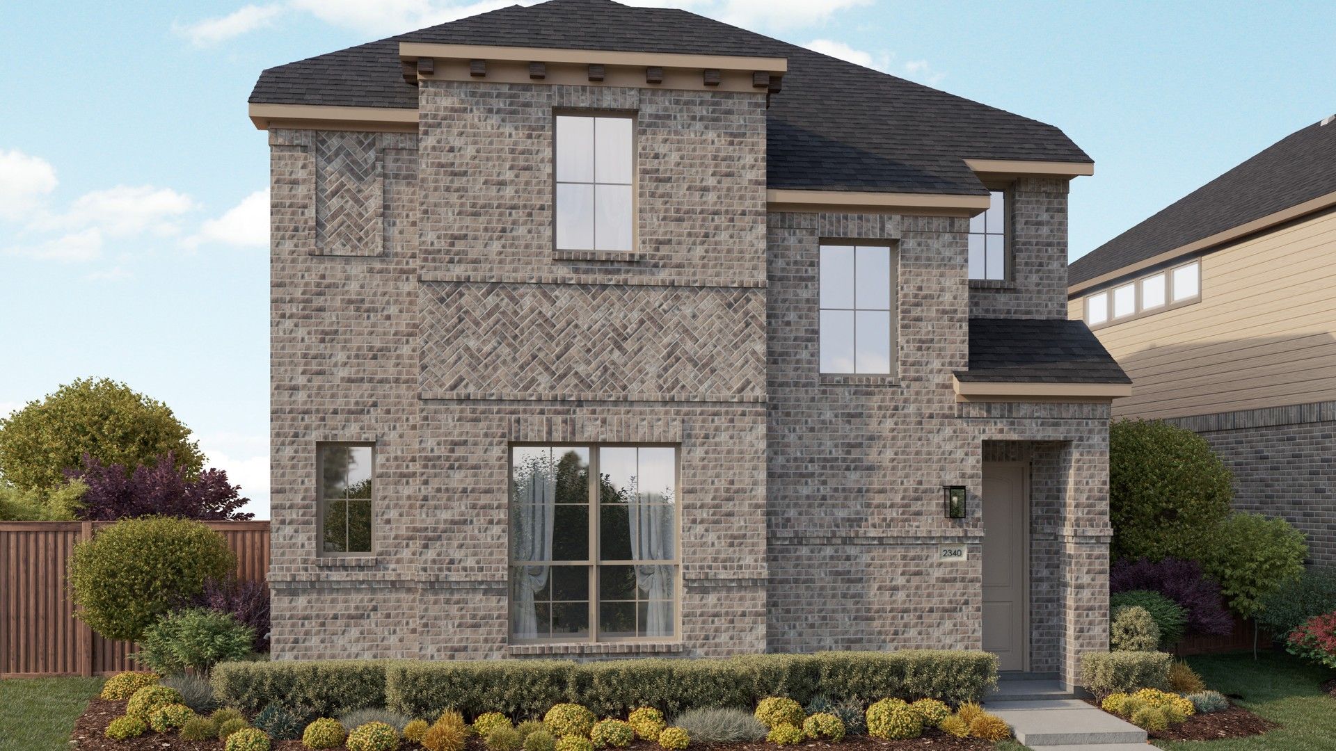 Modern Residential Home Design with Brick Architecture Render:Elevation A