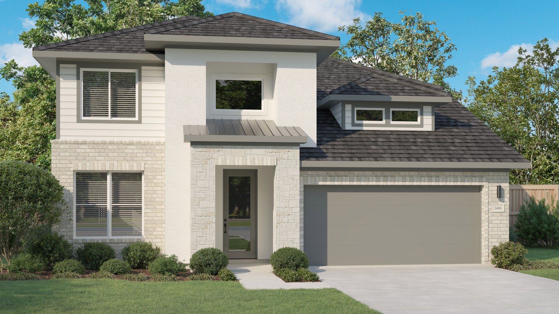 Modern residential home design with unique architectural features:Elevation X