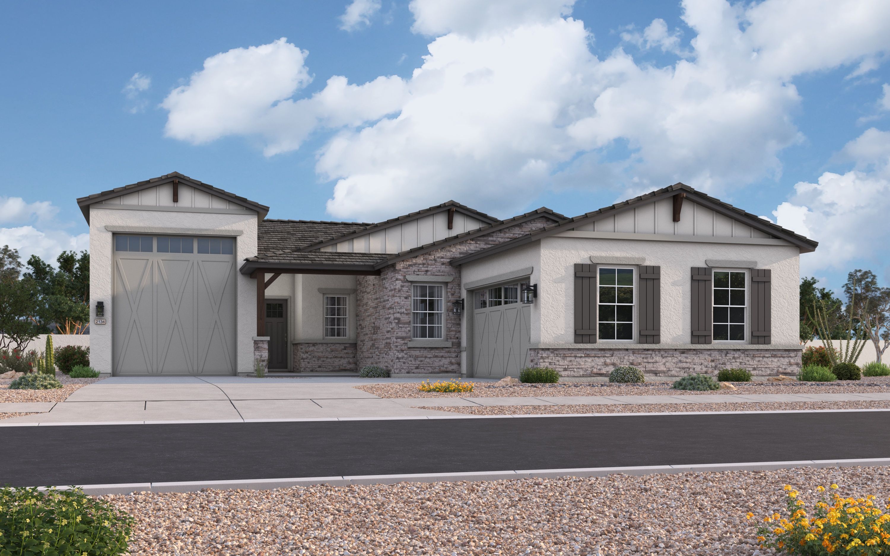 Exterior:Elevation A w/ Optional RV Garage