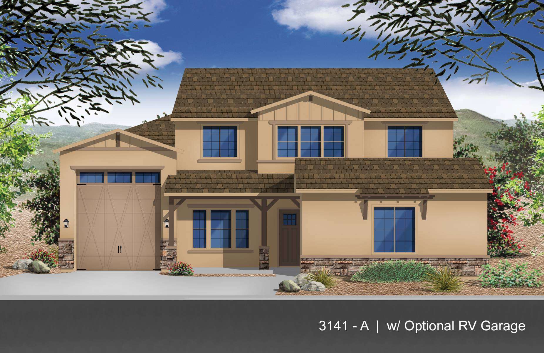 Exterior:Elevation A w/ Optional RV Garage