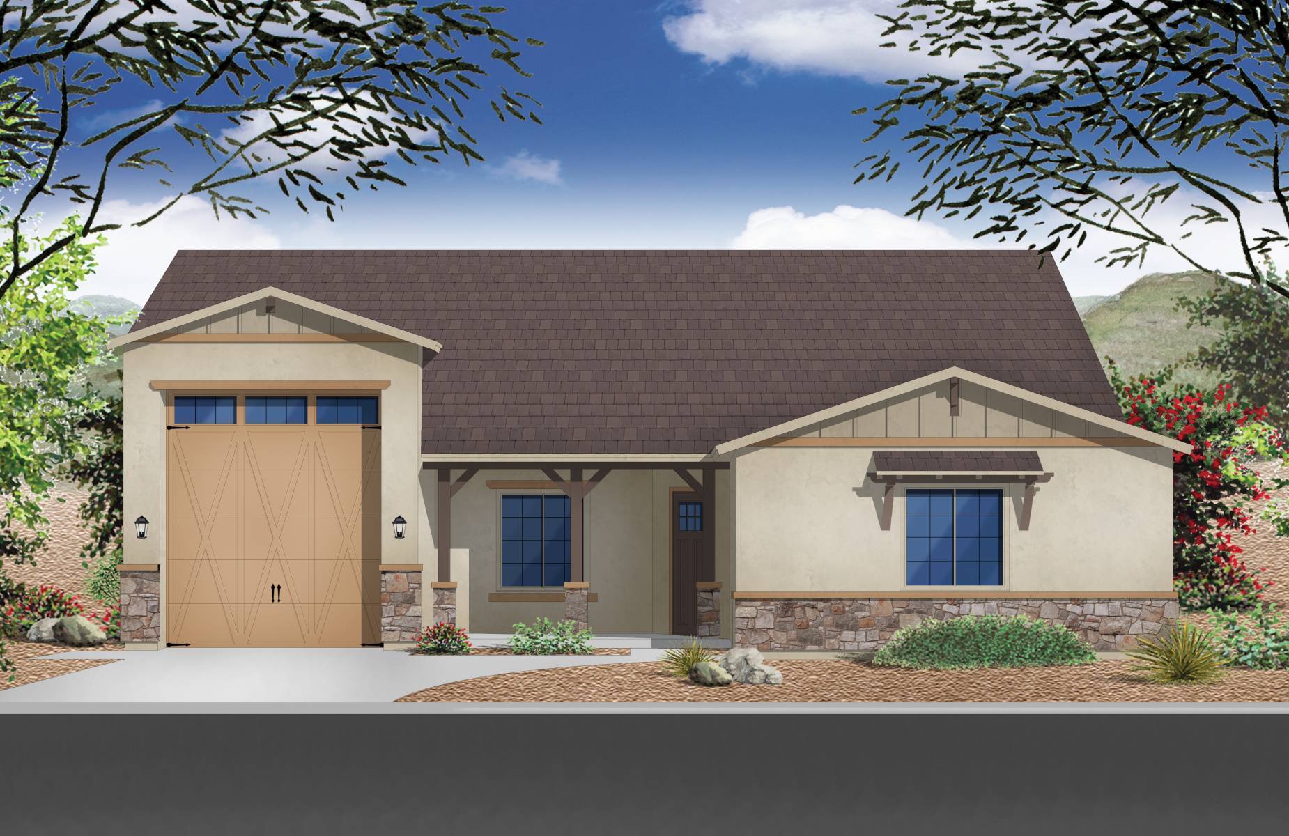 Exterior:Elevation A w/ Optional RV Garage